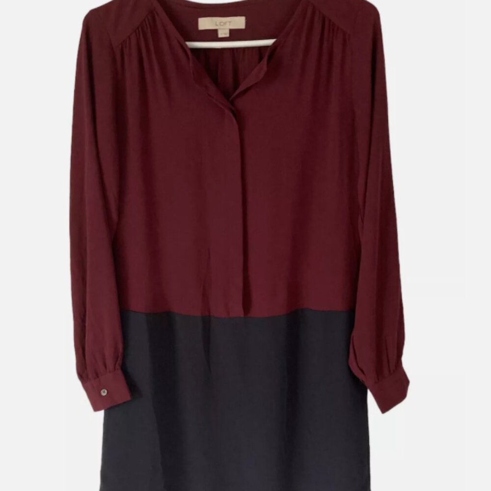 NWT Ann Taylor Loft burgundy and navy shift dress size L